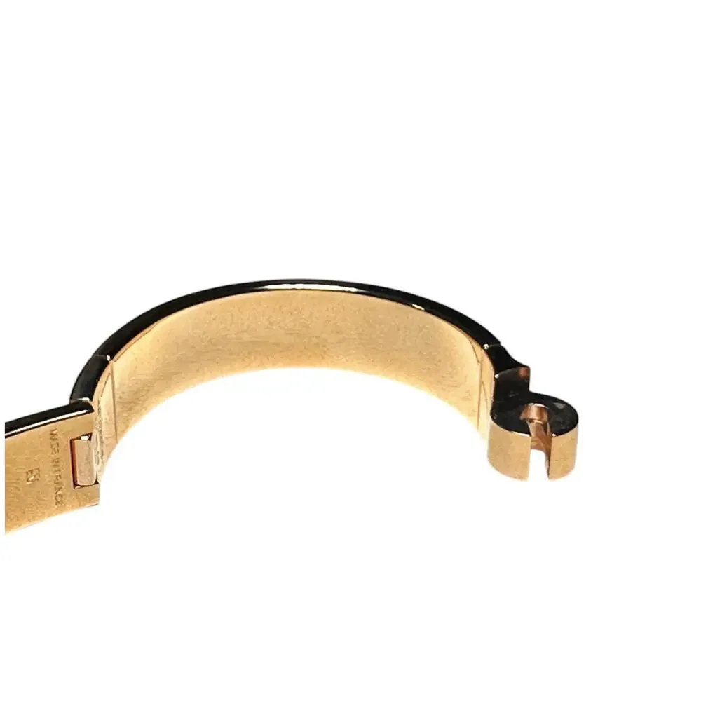 Hermes Charniere Printed Enamel Narrow Hinged Bracelet Rose Gold Plated